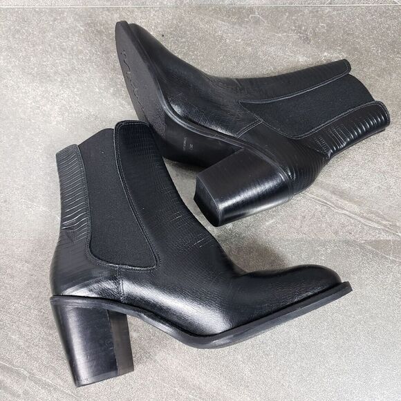 Matisse Mesmerize Chunky Heel Boots Women's 7.5 Black Snake Leather Elastic Gore - Picture 4 of 11